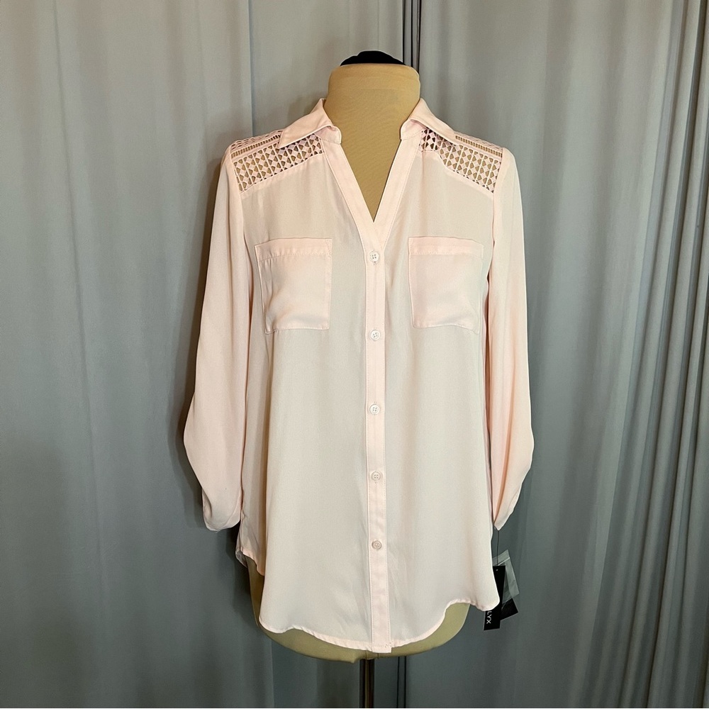 NWT Alyx Pink Blouse with Lace Shoulders